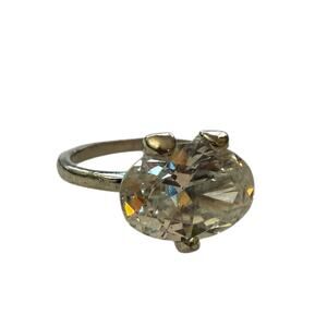 Diamond CZ Solitaire Engagement Silver Ring Size 8.5